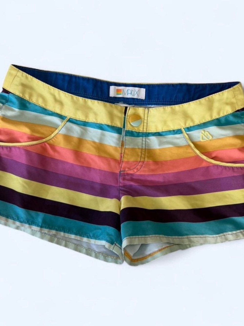 Matix Women's Rainbow Stripe Athletic Shorts in Yellow, Teal & Purple